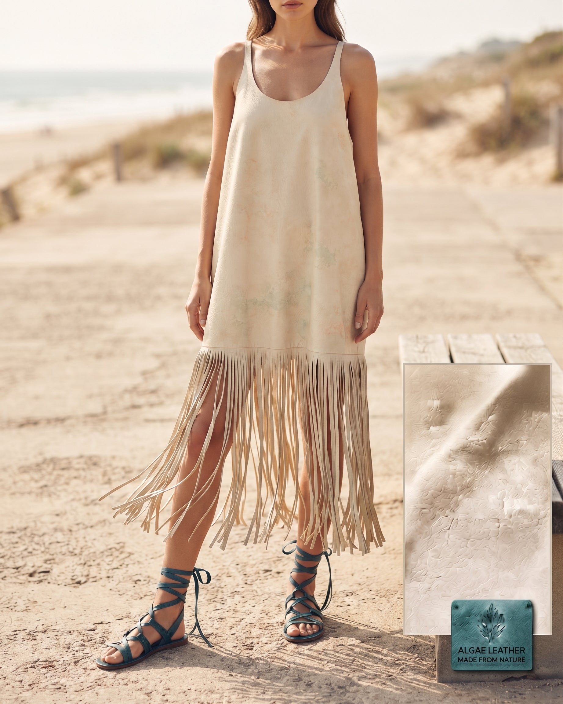 Algae Leather Beach Fringe Dress